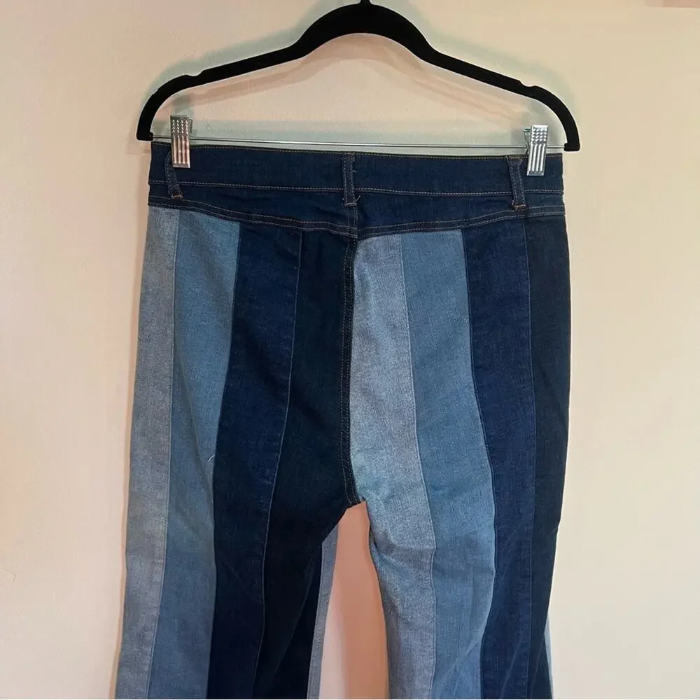 Scully Patchwork Striped Flared Jeans Woman Size 12 - Picture 7 of 8